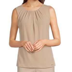 Calvin Klein Cream Pleated Neckline Blouse Top